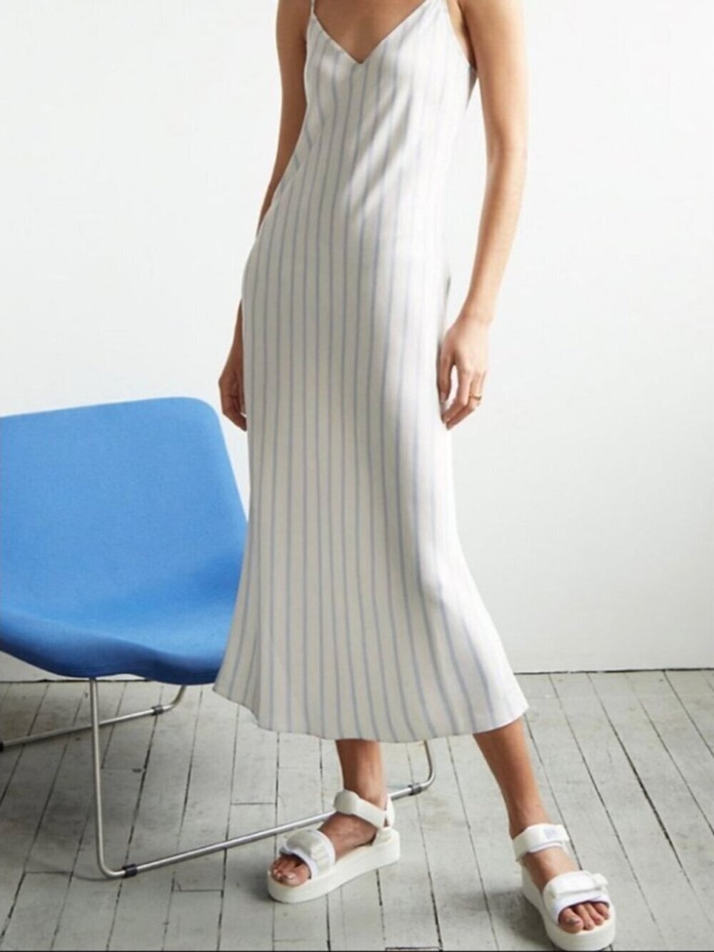 Aritzia Wilfred Only Slip Maxi Dress White Blue Striped Size XS